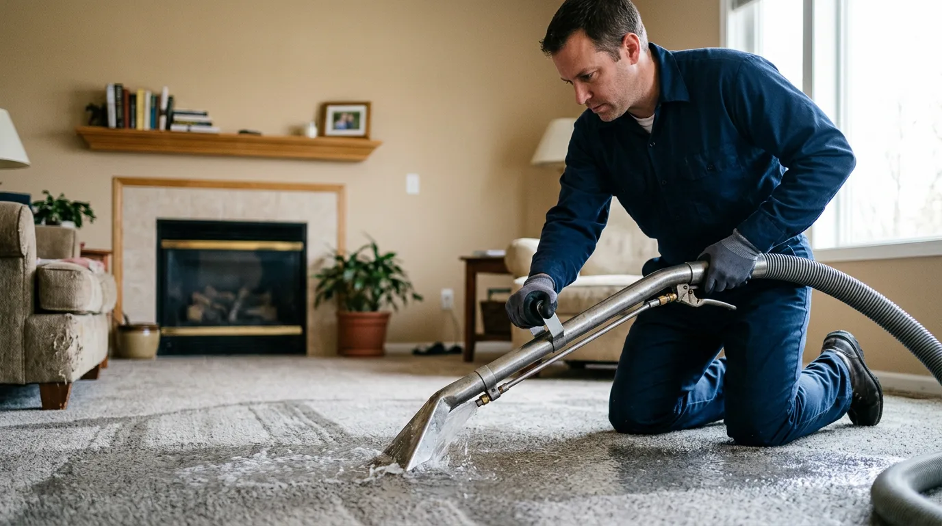 Water damage restoration technician working near Robinson, IL